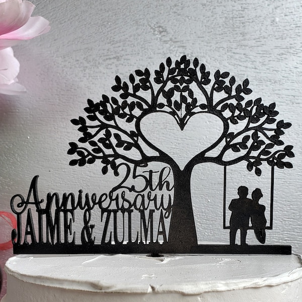 10 Anniversary Cake Topper, Personalized 60th Anniversary Cake Topper, Custom 45 Anniversary Tree Cake Topper, 35 Anniversary Topper