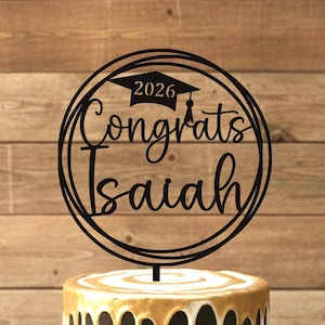 Simple Stylish Personalized Graduation Cap Cake Topper: Wood Grad Party Decor 2026