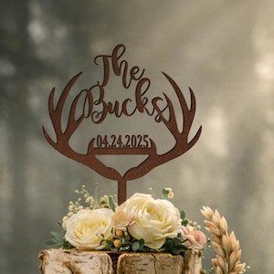 Antler Last Name Cake Topper: Rustic Wedding Decor