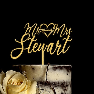 Custom Wedding Cake Topper: Personalized Heart with Date