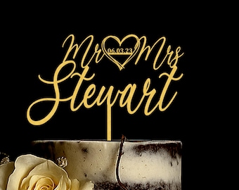 Custom Wedding Cake Topper: Personalized Heart with Date