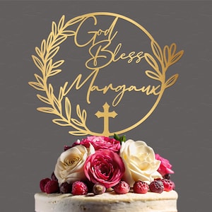 Personalized Baptism God Bless  Cake Topper, Christening Cross Cake Topper, 1st Confirmation Custom, Communion