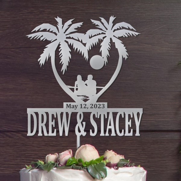 Custom Wedding Cake Topper, Palm Tree Topper, Tropical Wedding Cake Topper, tropical cake topper, Beach Theme cake decor