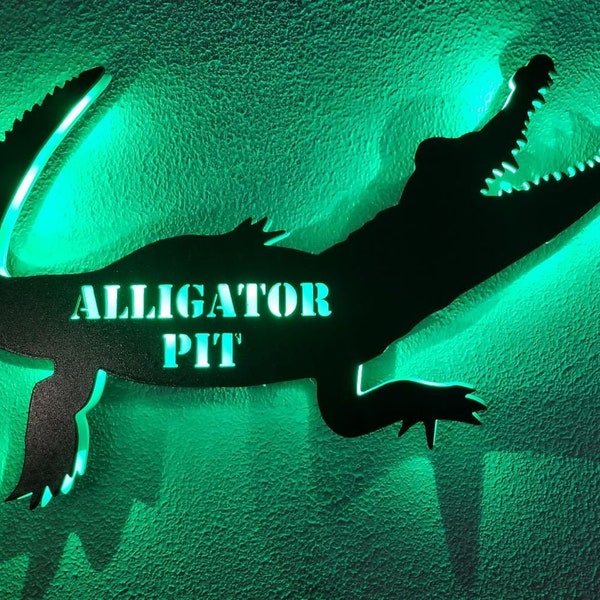 Alligator wall sign, Custom Alligator wall decor.  LED lighted Gator,  Man cave LED sign, Gift for Birthday, Gift for Husband