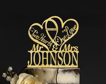 Personalized Hearts Wedding Cake Topper: Custom Anniversary Keepsake