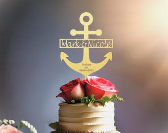 Personalized Anchor Cake Topper: Nautical Wedding, Baby Shower Decor