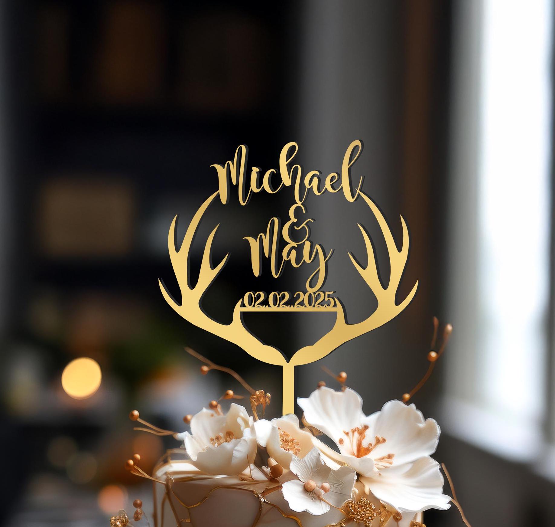 Rustic Antler Wedding Cake Topper: Woodland Anniversary Decor
