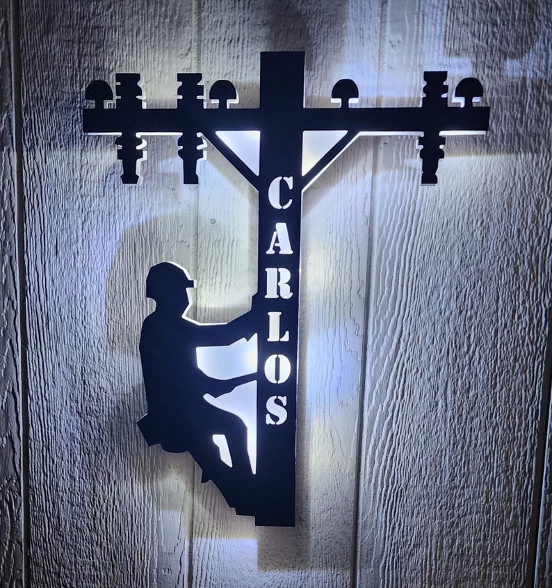 Handmade Lineman LED Wall Sign: Lineman Gift image 5