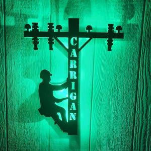 Handmade Lineman LED Wall Sign: Lineman Gift image 3
