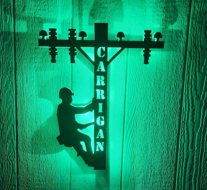 Handmade Lineman LED Wall Sign: Lineman Gift image 3