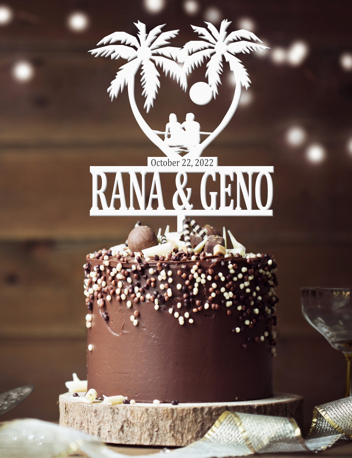 Custom Wedding Cake Topper Palm Tree Topper Tropical Wedding Etsy