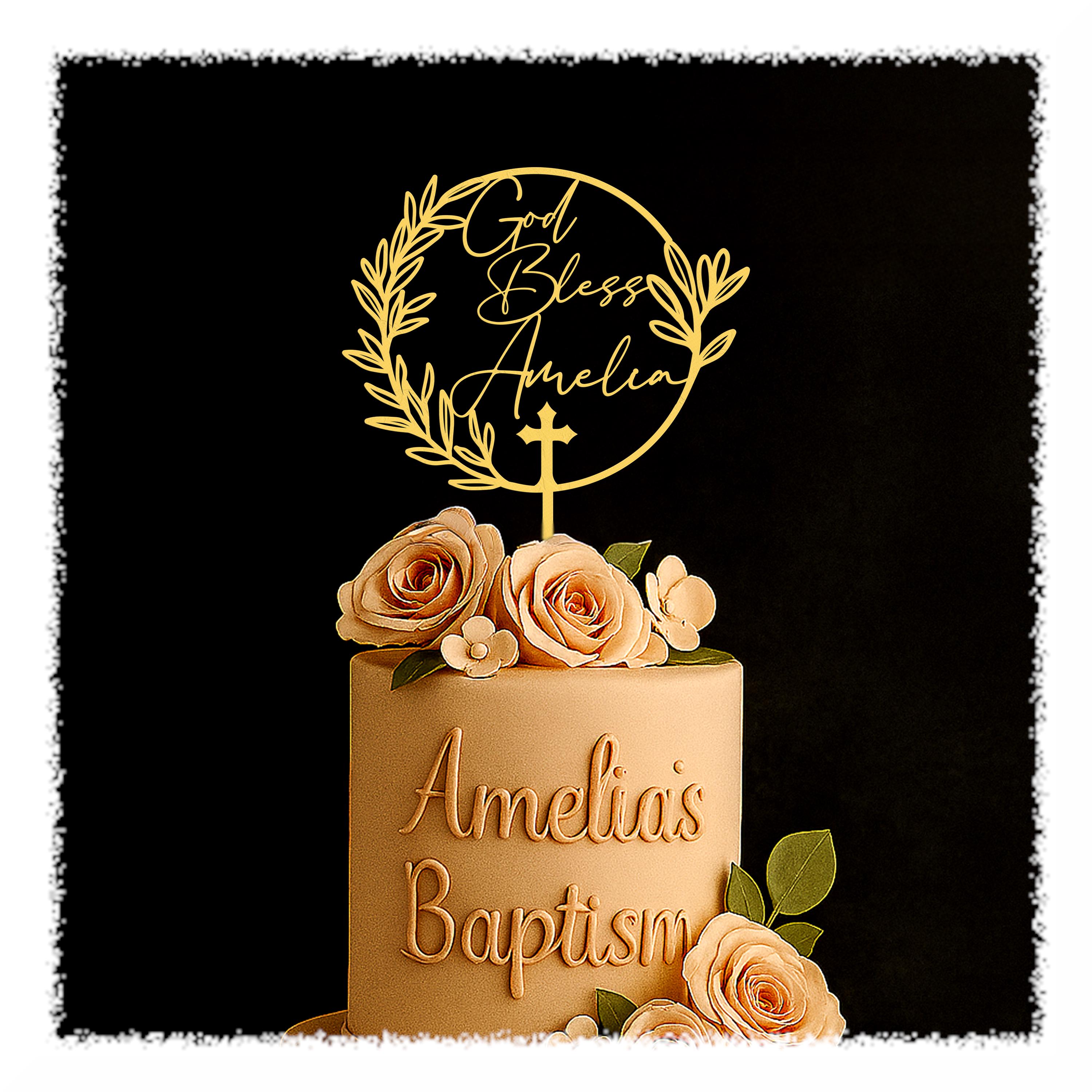 Rose Gold Cross Cake Topper - Religious Wedding, Baptism, Christening Cake Decoration, Rhinestone Keepsake - View #10