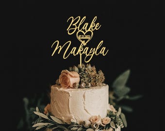 Custom Heart Anniversary Cake Topper: Script Acrylic or Wood