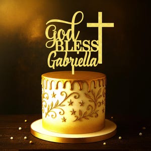 Personalized God Bless Cake Topper: Baptism, Communion, Confirmation