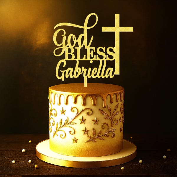 Personalized God Bless Cake Topper: Baptism, Communion, Confirmation