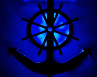 Personalized Anchor Illuminated Sign, LED Naval Sign, Nautical Sign