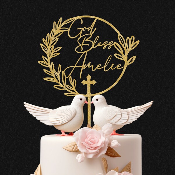Personalized Baptism God Bless  Cake Topper, Christening Cross Cake Topper, 1st Confirmation Custom, Communion