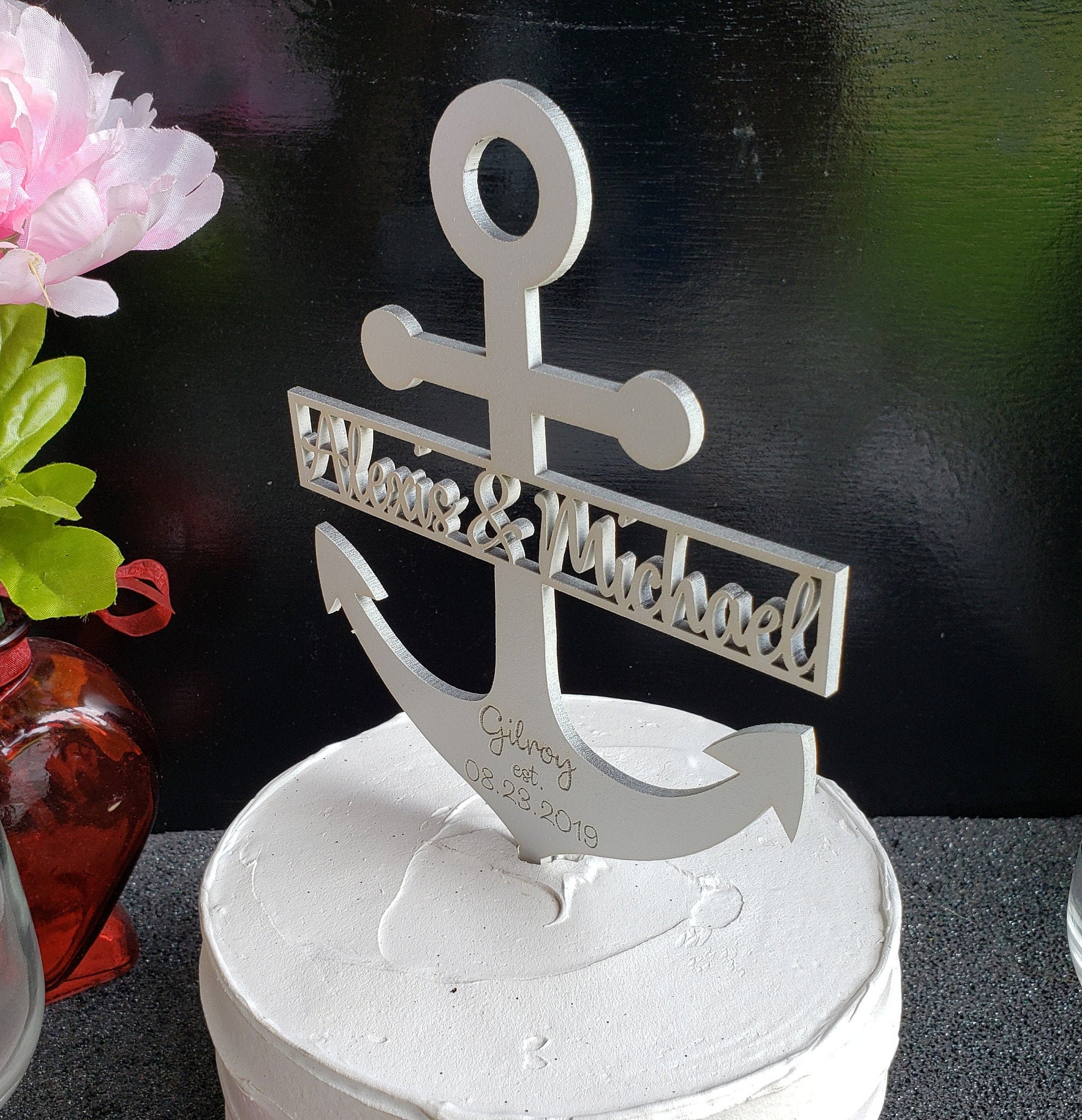 Personalized Anchor Wedding Cake Topper Nautical Wedding Etsy