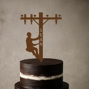 Lineman Cake Topper: Handmade Wood Line Worker Retirement