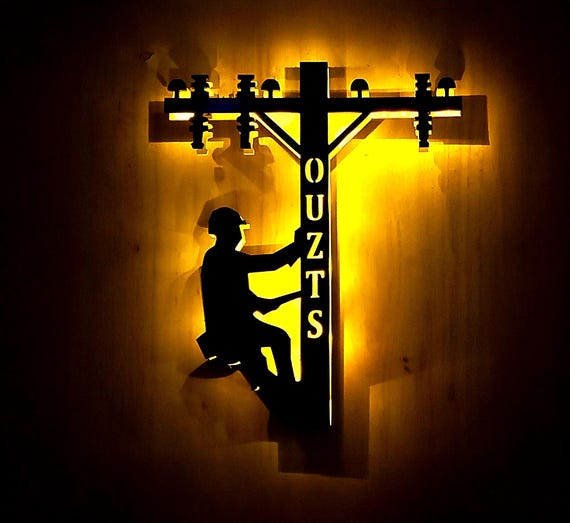 Handmade Lineman LED Wall Sign: Lineman Gift