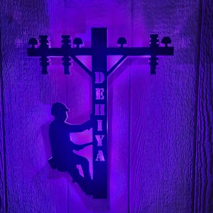 Handmade Lineman LED Wall Sign: Lineman Gift image 2
