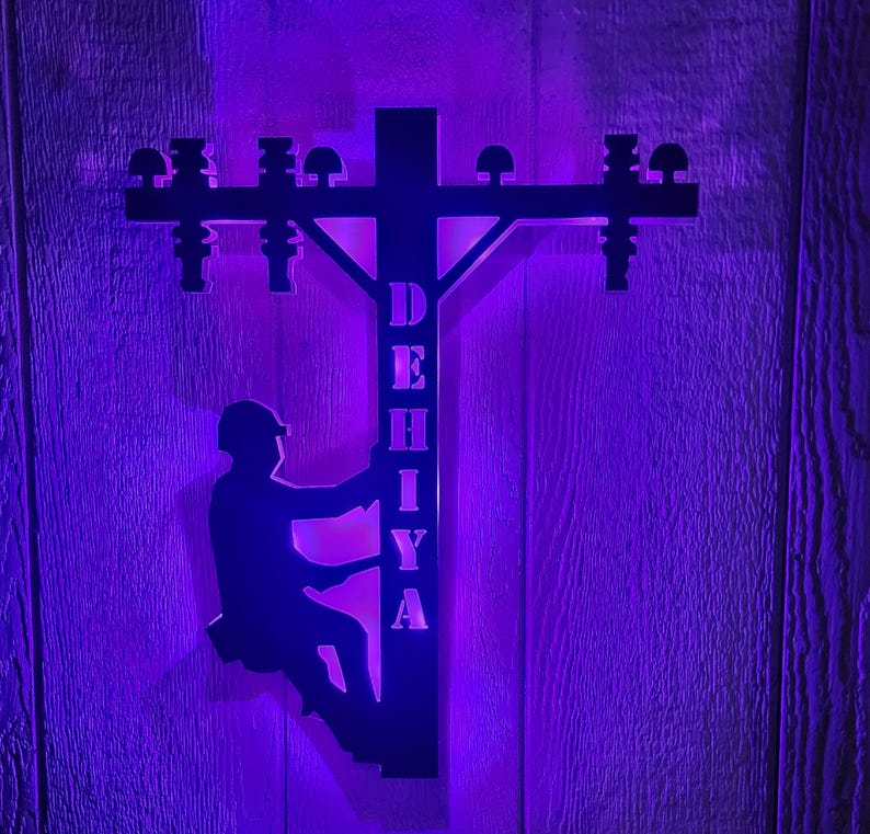 Handmade Lineman LED Wall Sign: Lineman Gift image 2