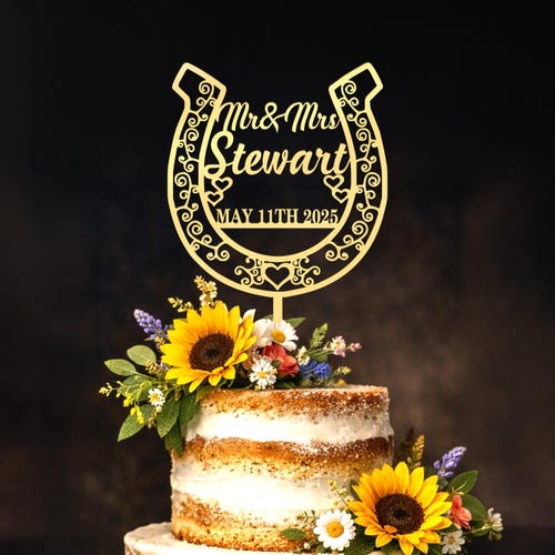 Personalized Horseshoe Cake Topper | Rustic Western Cake Decor | Cowboy Cowgirl Party | Custom wording, Birthday, Quinceañera topper