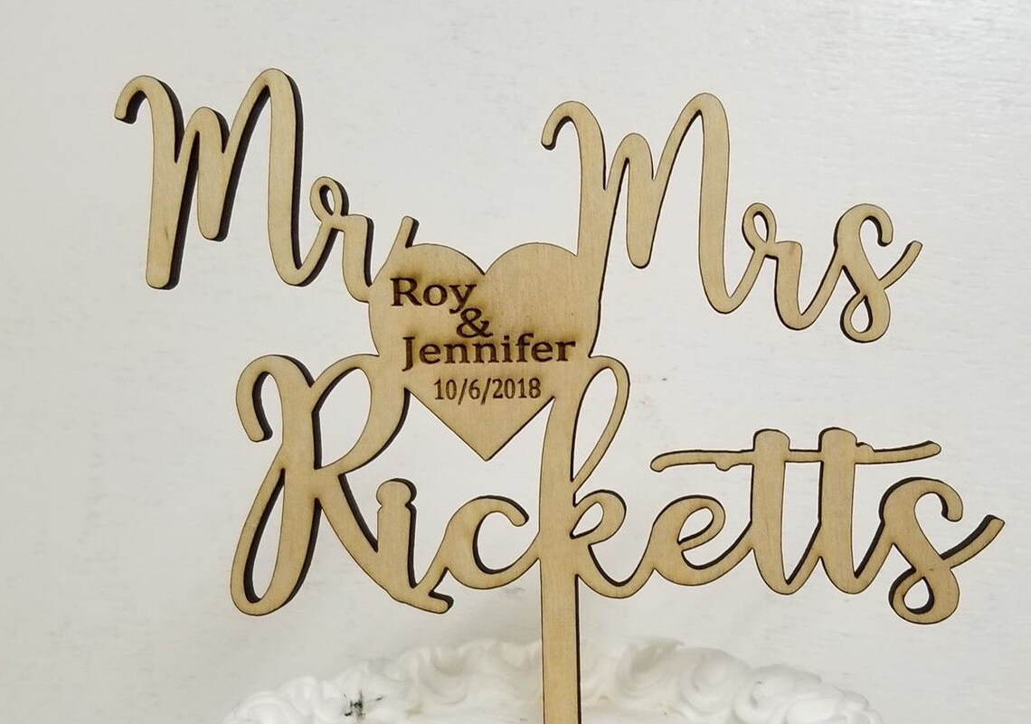 Mr and Mrs Heart Cake Topper Personalized Cake Topper for Etsy