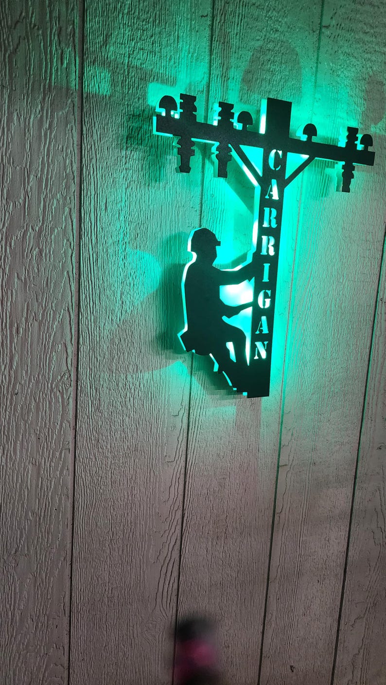 Handmade Lineman LED Wall Sign: Lineman Gift image 6