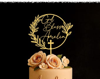 Wreath Baptism Cake Topper: Cross, First Communion