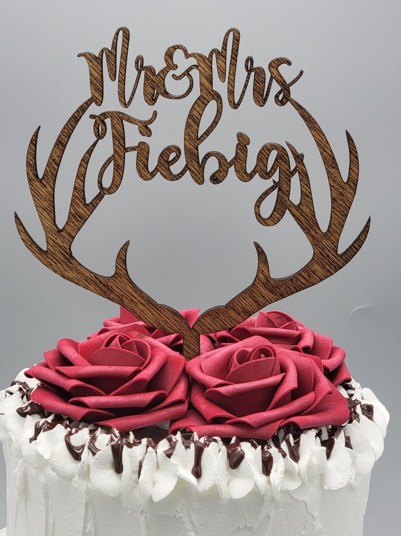 Antler Cake toppers, Personalized Wedding Cake Topper, Rustic Fall Wedding Cake Toppers, Hunt is over Cake Topper 