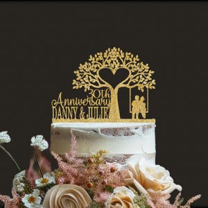 Rustic Wood 50th Anniversary Cake Topper: Gold Wedding Decoration