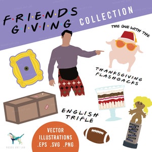 Kolekcja Friendsgiving SVG Grafika wektorowa, Friends SVG dla Cricut Silhouette, Natychmiastowe pobieranie, Grafiki programu telewizyjnego Friends