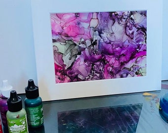 Pink Delight Pink and black Alcohol Ink résumé peinture originale