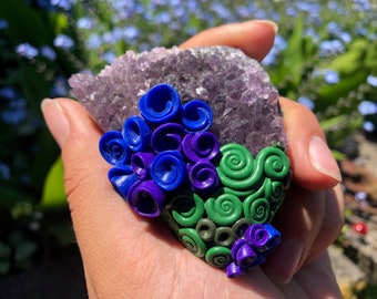 Flowering Amethyst And Swirling Polymer Clay Nature Inspired Crystal Decor Sculpture