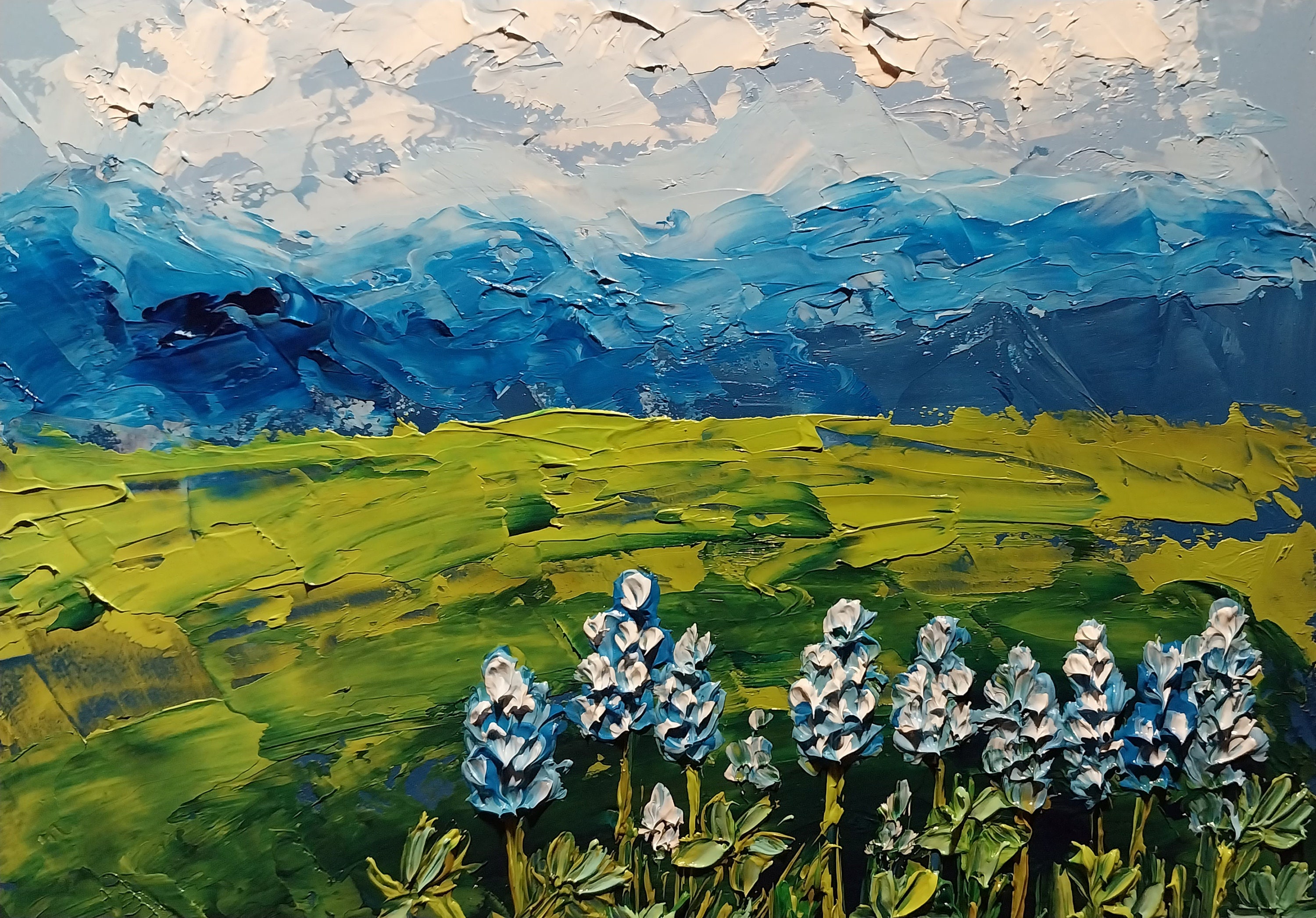 Conipit Leinwand-Kunst 'Texas Bluebonnets' – 40,6 X 61 Cm, Landschaftsbild Mit Windmühlen, Fertig Zum Aufhängen