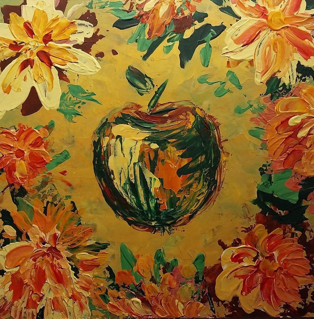 Apple Painting Original Apple Wall Art Apple Acrylic Painting Etsy