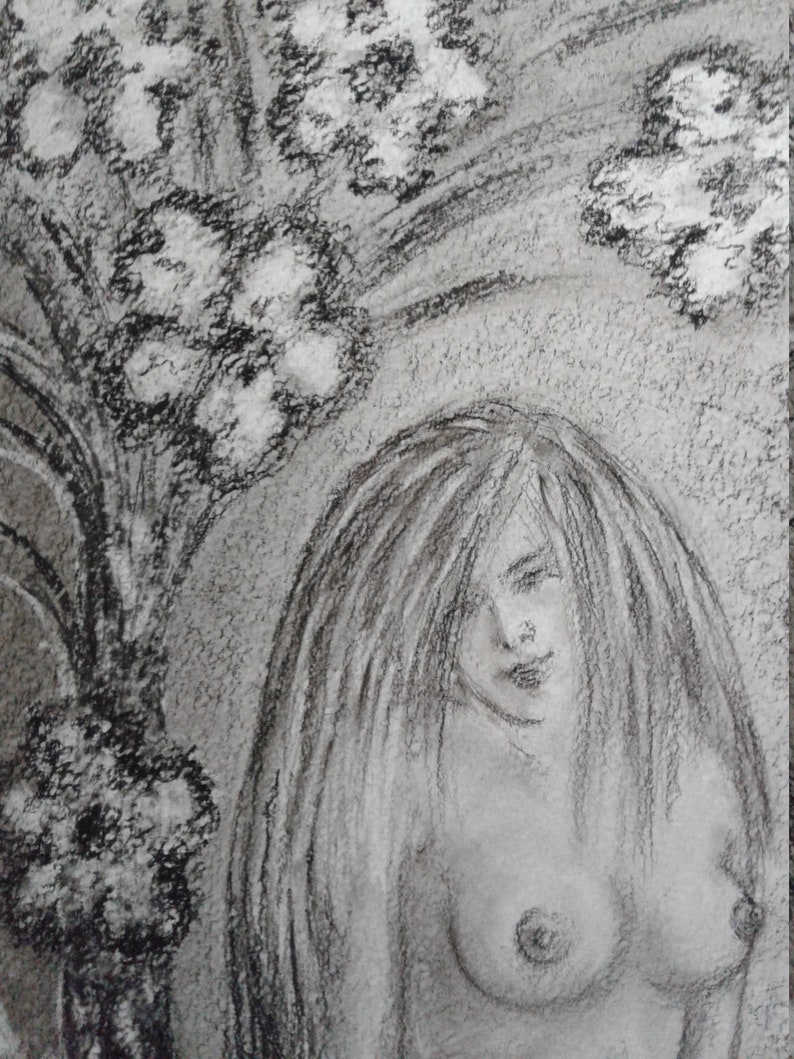Charcoal Woman Portrait,Female Nudeart Original,Charcoal Drawing Woman,Charcoal Figure Drawing,Charcoal Drawing Original Drawings On Paper