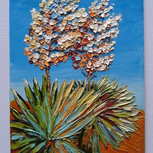 Blooming Yucca Art New Mexico Desert Oil Painting Original Yucca Wall Art Canvas Impasto Yucca In The New Mexico Desert by Tatyana Stefanska
