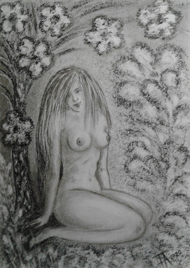 Charcoal Woman Portrait,Female Nudeart Original,Charcoal Drawing Woman,Charcoal Figure Drawing,Charcoal Drawing Original Drawings On Paper