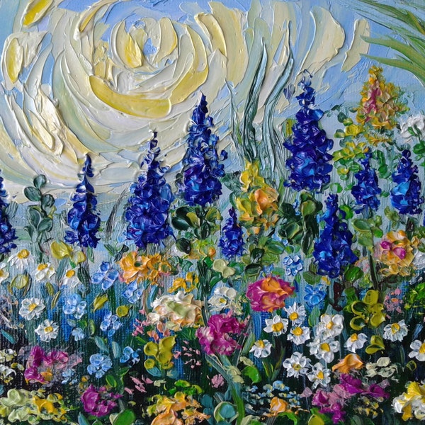 Lupine Art Meadow Flowers Oil Painting Original Wildflowers Art Impasto Painting Canvas Summer Wildflowers And Grasses by Tatyana Stefanska