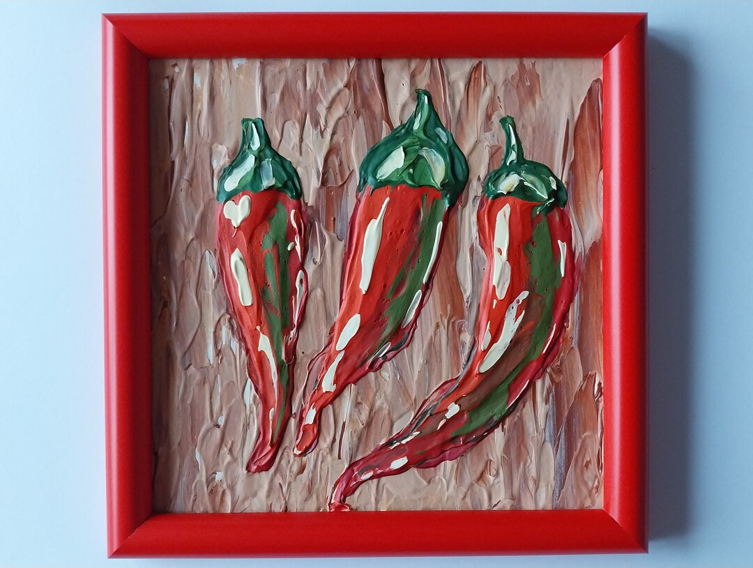 Red Chili Pepper Painting Original Framed Mini Art Chili Etsy