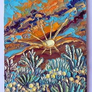 New Mexico Sunset Landscape Oil Painting Original New Mexico Desert Wall Art Southwest Desert Sunset Art Southwest Gift Painting Impasto Art