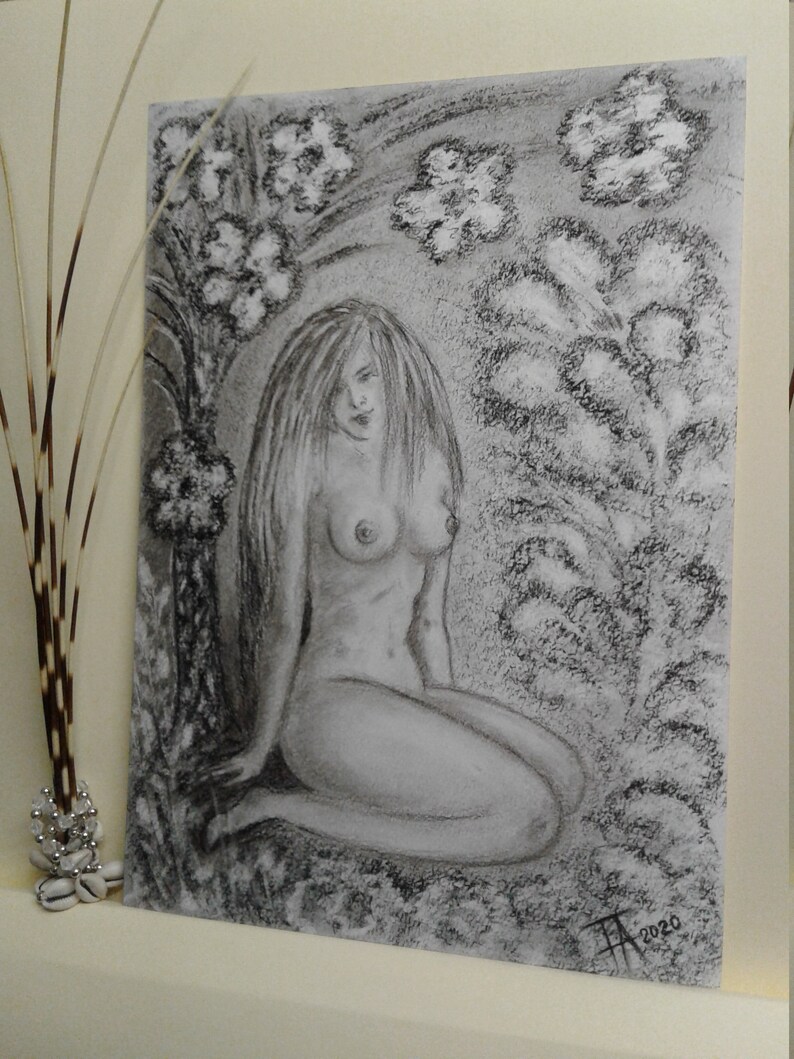 Charcoal Woman Portrait,Female Nudeart Original,Charcoal Drawing Woman,Charcoal Figure Drawing,Charcoal Drawing Original Drawings On Paper