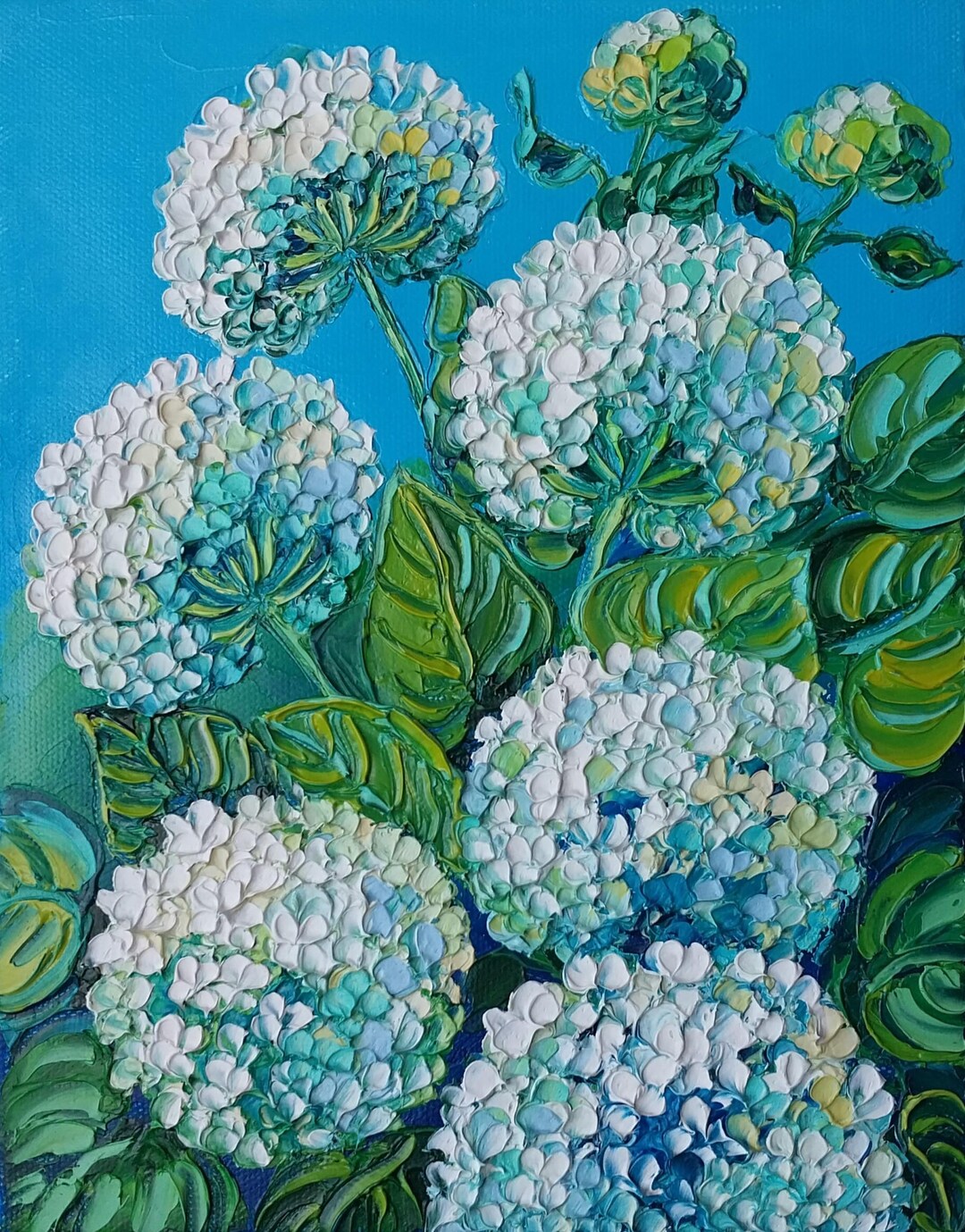 White Hydrangea Flowers Oil Painting Original: White Floral Art Impasto ...