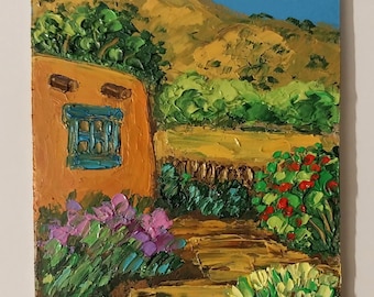 New Mexico Landscape Oil Painting Original: Southwest Old House Desert Art Impasto On Canvas
