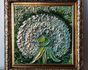 Dandelion Painting on Canvas - 7.5x7.5 Artist Signed Abstract
