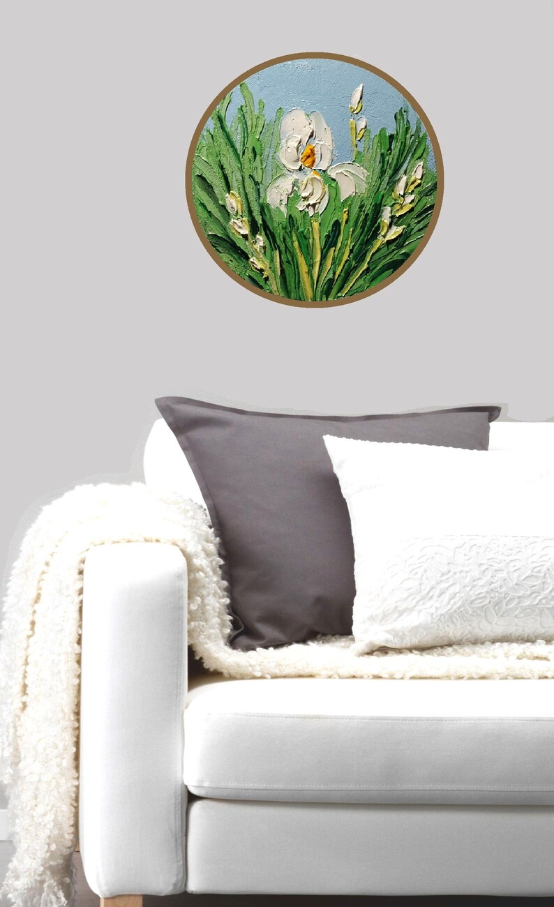 White Iris Oil Painting Original: Round Floral Art Impasto on Canvas - Etsy
