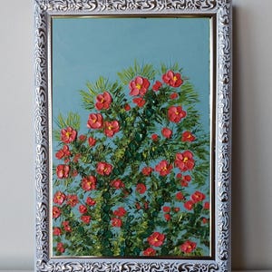 Cholla Cactus Painting Framed Mini Art Flowering Cactus Oil Painting Original Desert Flower Art Cactus Gift Painting Impasto Art 4x6 inches