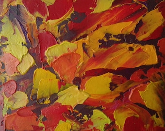 Autumn Leaves Oil Painting Original: Abstract Orange And Yellow Art Impasto On Canvas